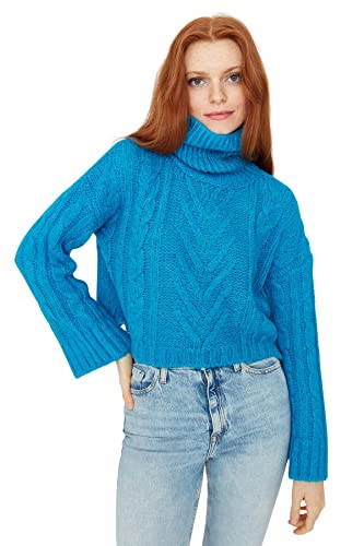 Trendyol Damska bluza z golfem zwykły regularny sweter, NIEBIESKI, M