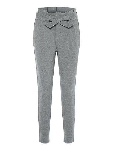 VERO MODA Damskie spodnie do kostek, wysoki stan, luźny krój, paperbag, Medium Grey Melange, 48W / 32L