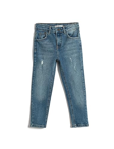 Koton Chłopcy Slim Jean - regulowany elastyczny pasek na talię Slim Leg Pockets Cotton, Mid Indigo (średni), 7-8 Lat