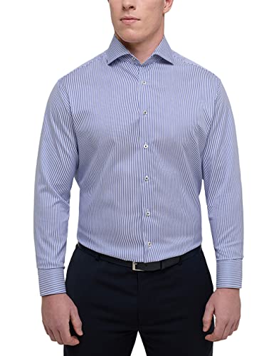 Eterna Męska koszula z długim rękawem Modern FIT Twill Blue Striped, 15,5, NIEBIESKI, 38