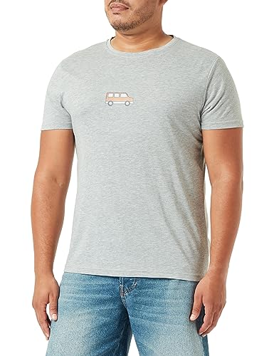 Bona Basics, Cyfrowy nadruk, męski T-shirt basic,%70% bawełna%30 poliester, szary, casualowy, męskie topy, rozmiar: S, szary, S