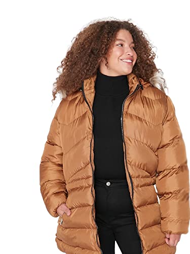 TRENDYOL Women's Damska kurtka zimowa, regularna, bufer, jednokolorowa, rozmiar 42, Camel, 42