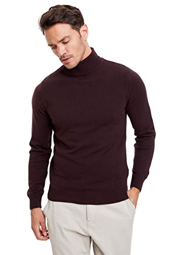 DeFacto Męski sweter z dzianiny z długim rękawem, okrągły dekolt, slim fit dla mężczyzn, topy (bordowy, L), bordowy, L