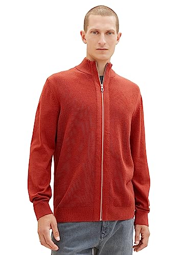 Męski kardigan TOM TAILOR z wysoką stójką i zamkiem błyskawicznym, 14302-aksamitna czerwień, XXL