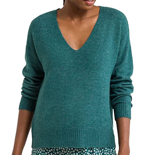 JACQUELINE de YONG damski sweter z dzianiny, dekolt w serek, Atlantic Deep/Szczegóły: melanż, L