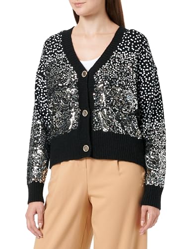 faina Damski ekskluzywny kardigan z cekinów na górnej części ciała, czarny, rozmiar M/L, czarny, XL