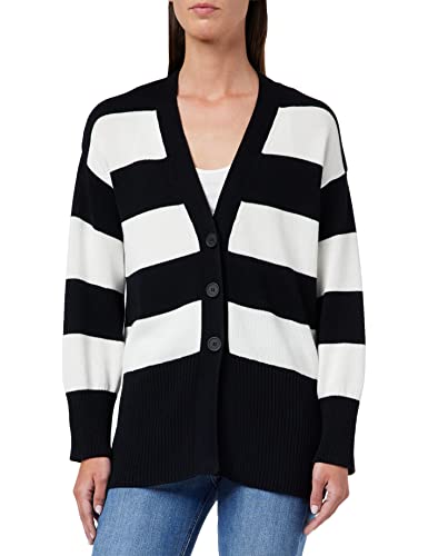 United Colors of Benetton Sweter damski kardigan M/L 1494e601v, czarny wzór w paski 906, L, Wzór w czarne paski 906, L