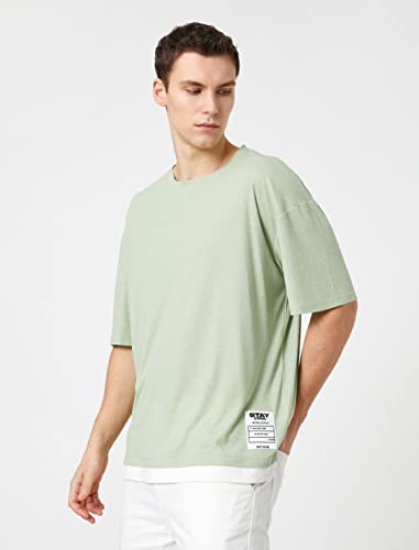 Koton Męski t-shirt oversized z nadrukiem, okrągły dekolt, krótki rękaw, miętowy (660), S