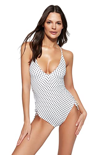 Trendyol Damski strój kąpielowy z dzianiny kwiatowej, czarno-biały, 36, Czarny, biały, 40