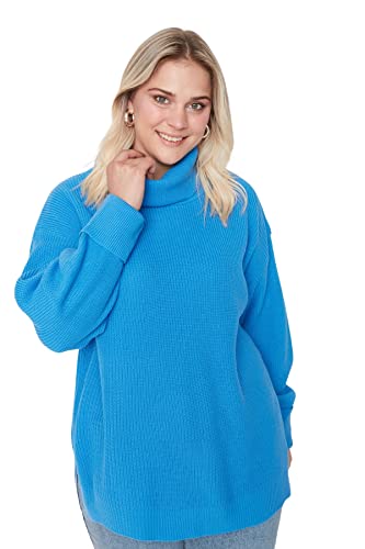 Trendyol Damska bluza z golfem zwykły regularny sweter plus size, NIEBIESKI, 3XL