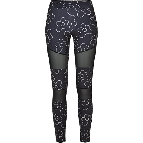 Urban Classics Damskie legginsy damskie Tech Mesh AOP legginsy blackflower S, czarny kwiat, S