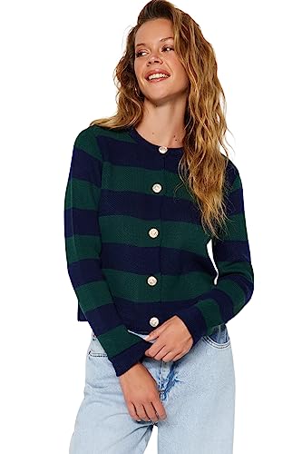 Trendyol FeMan Regular Fit Basic Crew Neck Dzianina kardigan, granatowy, S, granatowy, S