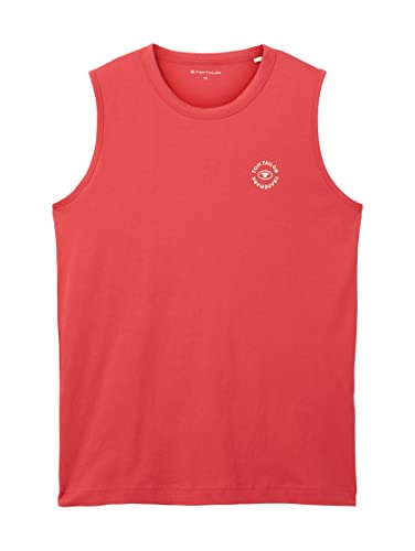 TOM TAILOR Męski Basic Tank top z nadrukiem logo, 31045 - Soft Berry Red, M