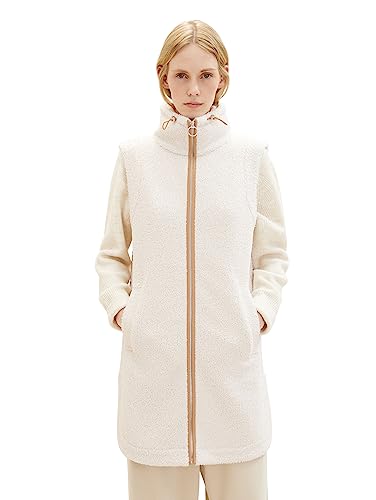 TOM TAILOR Damska kamizelka typu long style Teddy ze stójką, 28130-soft Buttercream, XS