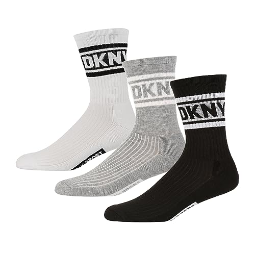 DKNY Męskie skarpety sportowe w kolorze czarnym/białym/szarym | odprowadzające wilgoć oddychające sportowe skarpety do połowy łydki designerskie prążkowane | rozmiar 7-11 opakowanie zbiorcze 3 szt,