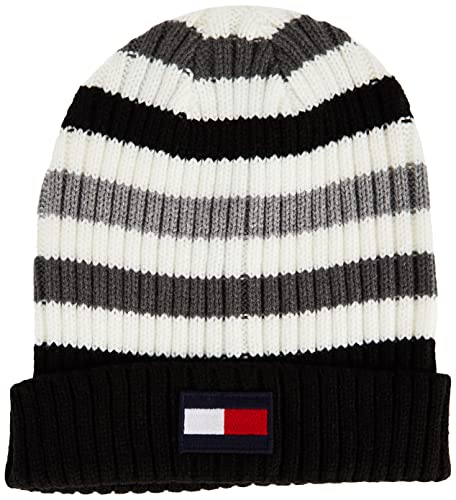 Tommy Hilfiger męska Czapka męska Striped Ribbed Beanie, Szary melanżowy, rozmiar uniwersalny