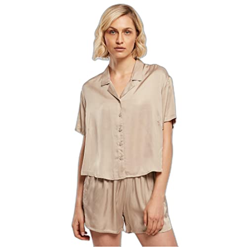 Urban Classics Damska koszula damska Viscose Satin Resort Shirt, krótki rękaw, damska koszula dostępna w 3 kolorach, rozmiary XS - 5XL, Softtaupe, 4XL