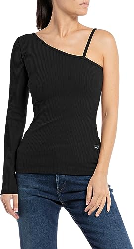 Replay Damska koszulka z długim rękawem, półstronna, 098 BLACK, S