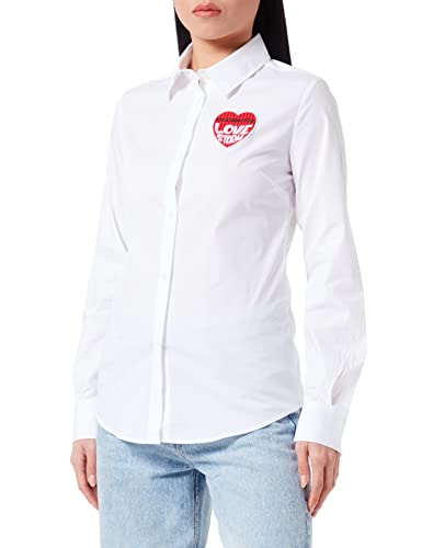 Love Moschino Damska koszulka Slim Fit z długim rękawem z logo Love Storm Knit Effect Heart, Bia?y czerwony, 44