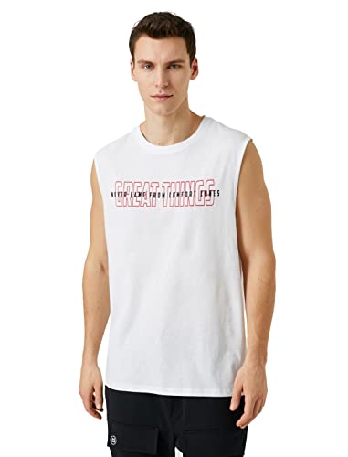 Koton Męski slogan nadruk Tank Top Crew Neck Sleeveless, biały (000), M