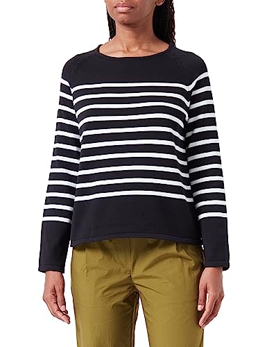 Gerry Weber Damski sweter z bawełny raglanowy, długi rękaw, sweter z długim rękawem, okrągły dekolt, sweter w paski, czarny/ecru/biały kółeczko, 36