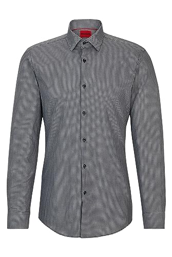 HUGO Kenno koszula męska z nadrukiem Slim-Fit z bawełnianego płótna, czarny (Black1), 38