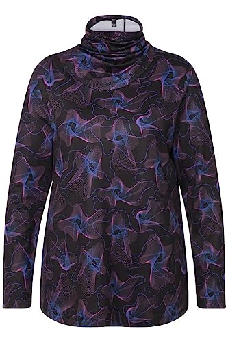 Ulla Popken Damska bluza narciarska z pętelką Glitch AOP, klasyczna koszulka, czarny, 58/60