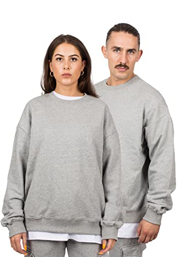 Blackskies Ponadwymiarowy ciężki sweter z okrągłym dekoltem | Streetwear luksusowy sweter męski damski sweter bluza sweter sweter, Szary wrzosowy, S