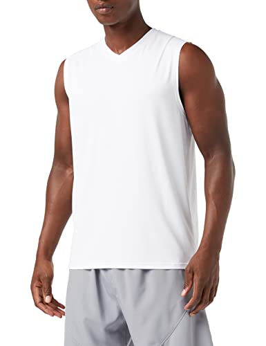 MEETYOO Męska koszulka bez rękawów szybkoschnąca bez rękawów kamizelka top do biegania na siłownię do uprawiania sportu fitness, V-white, S