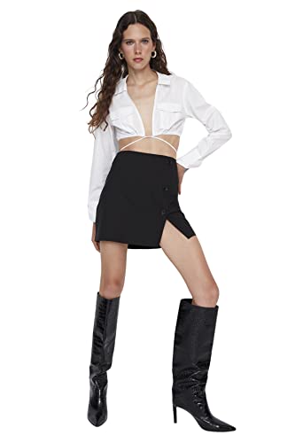 TRENDYOL Women's damska mini linia A tkanina tkana spódnica Skirt, czarna, 34, Schwarz, 34
