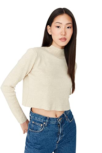 Trendyol Damska bluza z dzianiny o regularnym kroju basic ze stójką, Szary, S