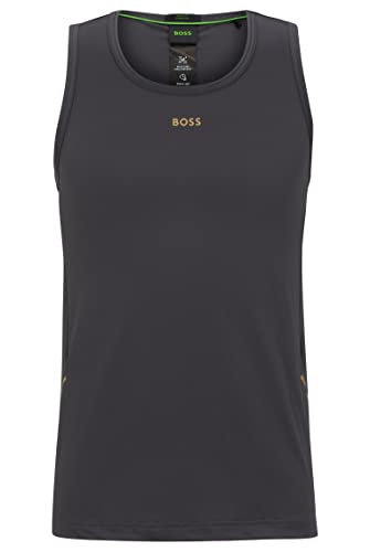 BOSS Męski tank top Active 1 Slim-Fit z dekoracyjnym, odblaskowym wzorem, ciemnoszary, S