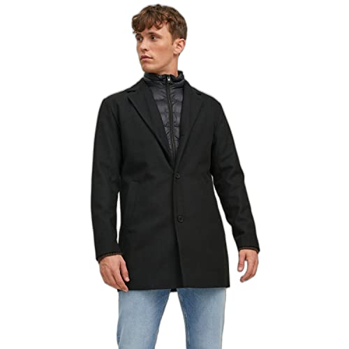 JACK & JONES Płaszcz męski, mieszanka wełny, czarny, S