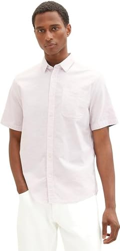 TOM TAILOR Męska koszula z krótkim rękawem z kieszenią na piersi, 31833 - Pink Off White Structure, M