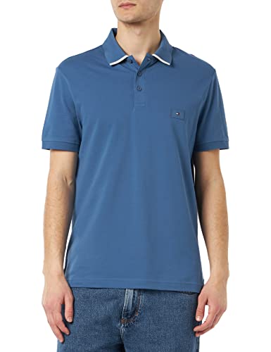 Tommy Hilfiger Męska koszulka polo pod kołnierzem S/S, Blue Coast, M
