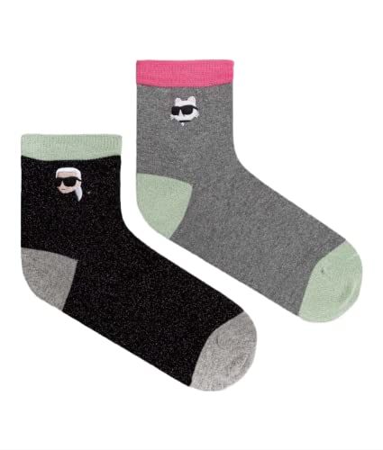 KARL LAGERFELD Women's K/Ikonik 2.0 Glitter 2 skarpety, czarny/szary, jeden rozmiar (2 sztuki), Black/Gray, rozmiar uniwersalny