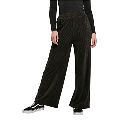 Urban Classics Damskie spodnie damskie aksamitne prążkowane proste spodnie, czarny, XS