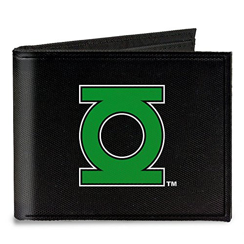 Klamra w dół uniseks płótno dwukrotnie składany portfel - zielona latarnia logo zbliżenie czarny/gr