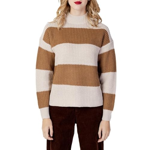 ONLY Damski sweter ONLNICALA L/S HIGH Neck EX KNT dziergany sweter Pumice Stone/Stripes:Toasted Coconut, XS, Pumice Stone/Stripes: toasted Coconut, XS