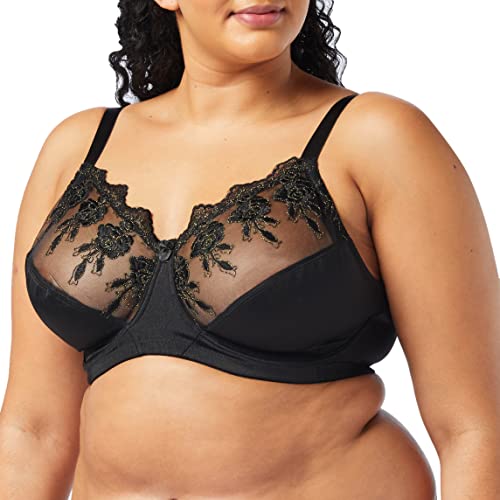 FM London Damski luksusowy biustonosz z fiszbinami koronkowy, Czarny, 80D