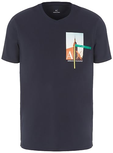 Armani Exchange Męski t-shirt Slim Fit V-Neck Empire State Graphic Logo Tee T-Shirt, grantowy, S