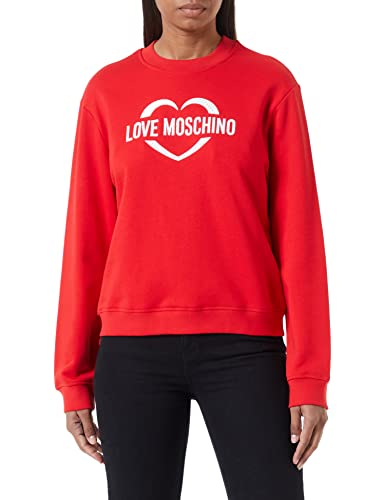 Love Moschino Damska bluza z okrągłym dekoltem z długim rękawem z nadrukiem holograficznym w sercu, Czerwony, 42