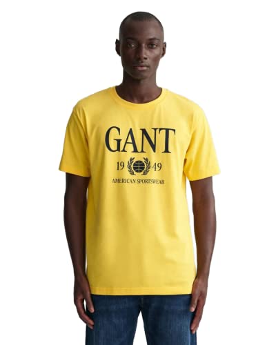 GANT Męski t-shirt retro Crest, ciepły żółty, standardowy, ciepła żółta., S