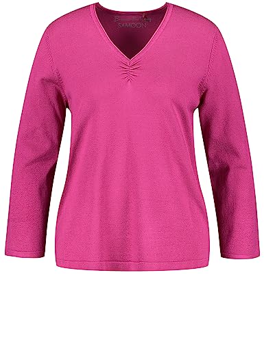 Samoon Damski sweter z dekoltem w serek, długi rękaw, okrągły dekolt, jednokolorowy, Wild Berry, 46
