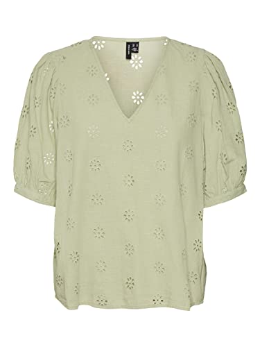 VERO MODA Women's VMMAJA 2/4 V-Neck WVN Top, Reseda, L, Reseda, L
