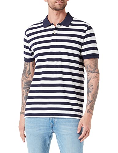 GANT Męska koszulka polo Multi Stripe Ss Pique, niebieski (Evening Blue), M
