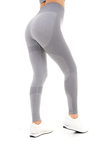 M17 Damskie legginsy sportowe lekkoatletyka joga marl żeber bezszwowe elastyczne spodnie z wysokim stanem, szary, S