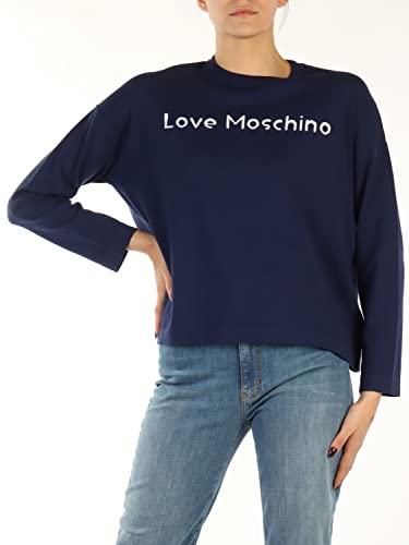 Love Moschino Damski sweter z długim rękawem z okrągłym dekoltem, ciemnoniebieski, rozmiar 42, ciemnoniebieski, 42