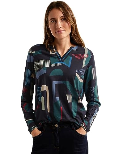 Cecil Damska koszulka z długim rękawem z nadrukiem, niebieski, L