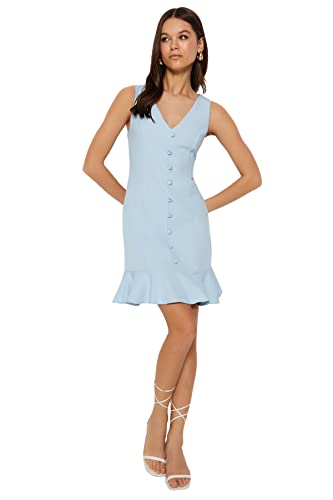 Trendyol FeMan Skater Regular Fit tkana sukienka, niebieska, 36, NIEBIESKI, 34